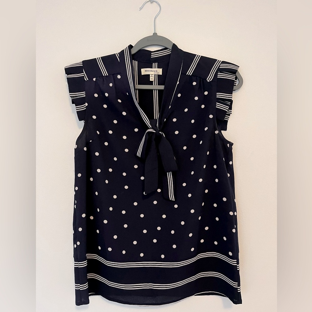 Monteau | Polka Dot Blouse | size: M | color: navy blue